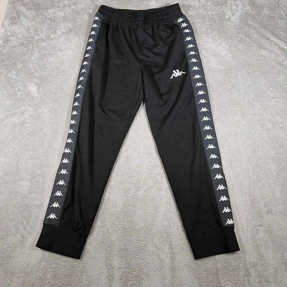 Kappa 222 Banda Track Pants Youth Boys XXL Black Logo Tape Joggers Athletic